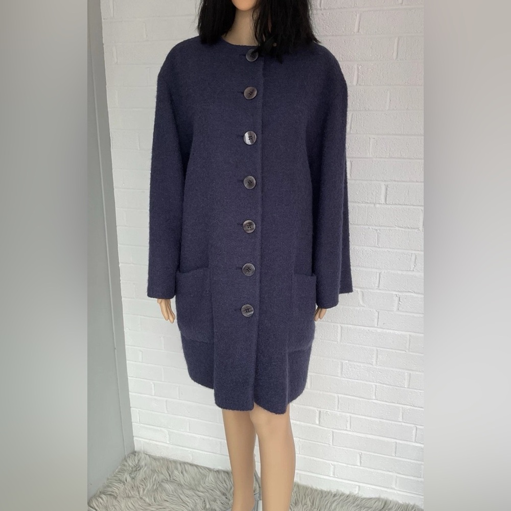 Vintage Jaeger Woman's Navy Blue Wool Mohair Alpaca Coat UK 10 US 8 Made in UK